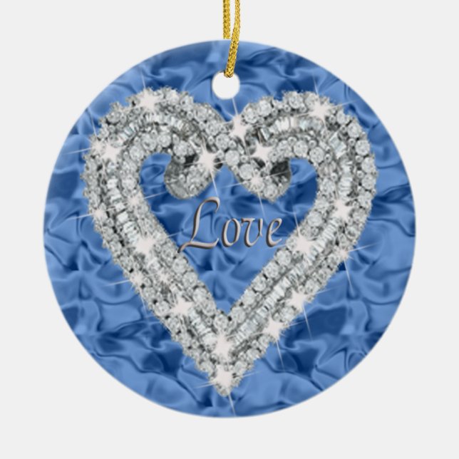 Blue Round Love Diamond Heart Ornament (Front)