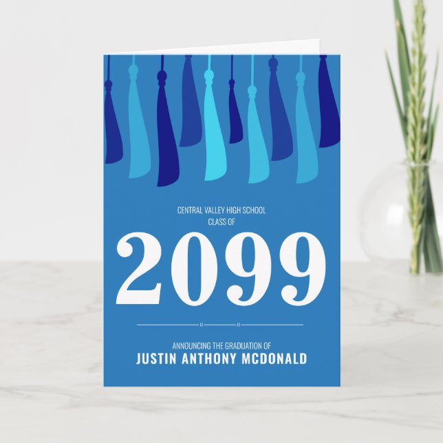 Blue Row of Tassels Photo Graduation Invitation (Front)