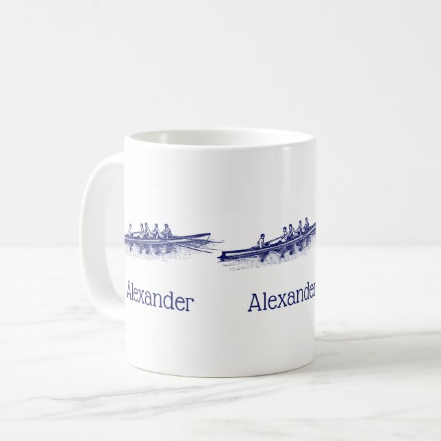 Blue Rowing Rowers Crew Team Water Sports Coffee Mug (Front Left)