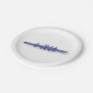Blue Rowing Rowers Crew Team Water Sports Paper Plate
