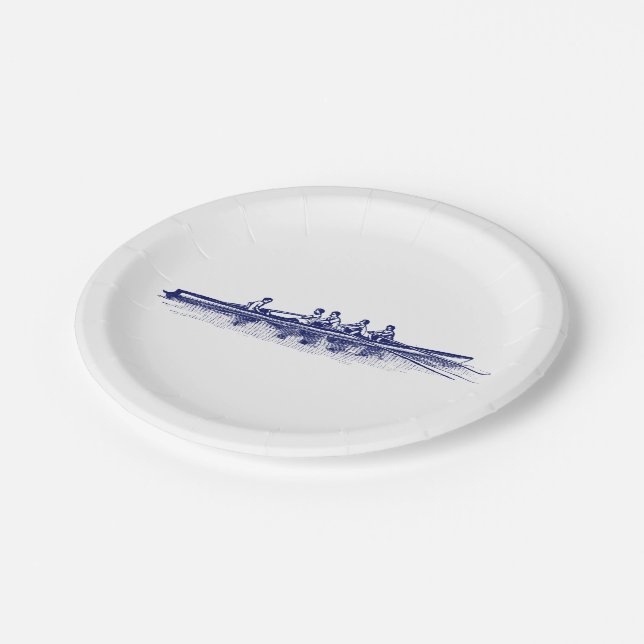 Blue Rowing Rowers Crew Team Water Sports Paper Plate (Angled)