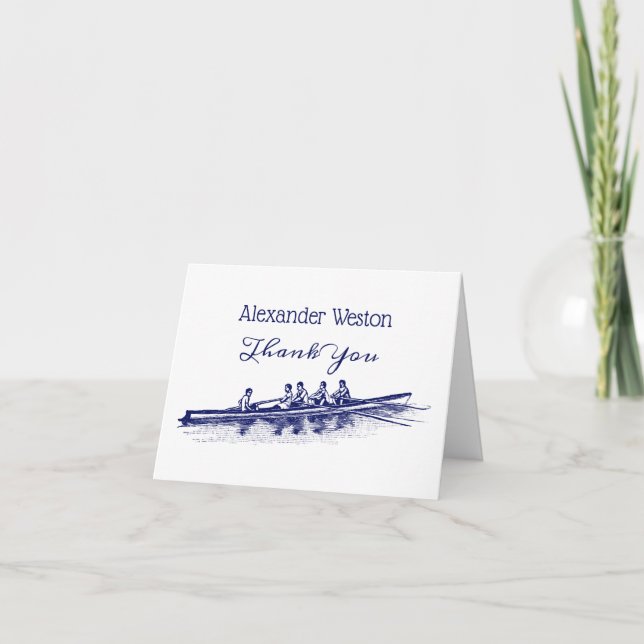 Blue Rowing Rowers Crew Team Water Sports Thank You Card (Front)