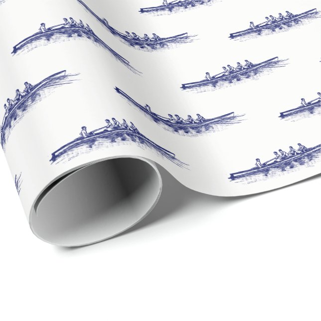 Blue Rowing Rowers Crew Team Water Sports Wrapping Paper (Roll Corner)