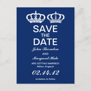 Blue Royal Couple Save the Date Announcement Postcard