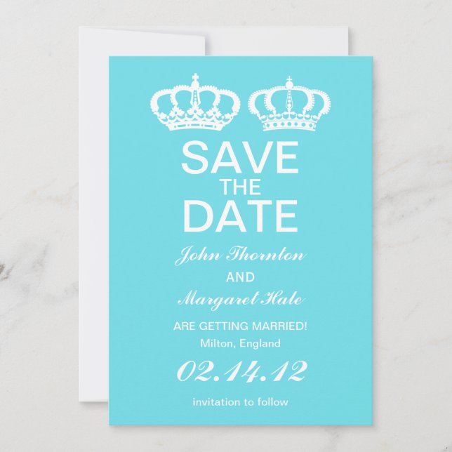 Blue  Royal Couple Save the Date Invitation (Front)