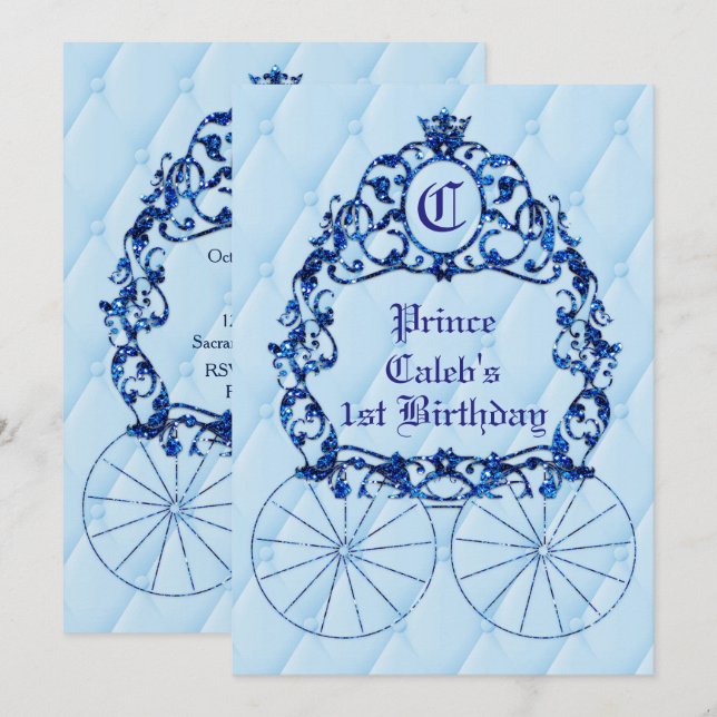 Blue Royal Crown Carriage Party Invitations (Front/Back)