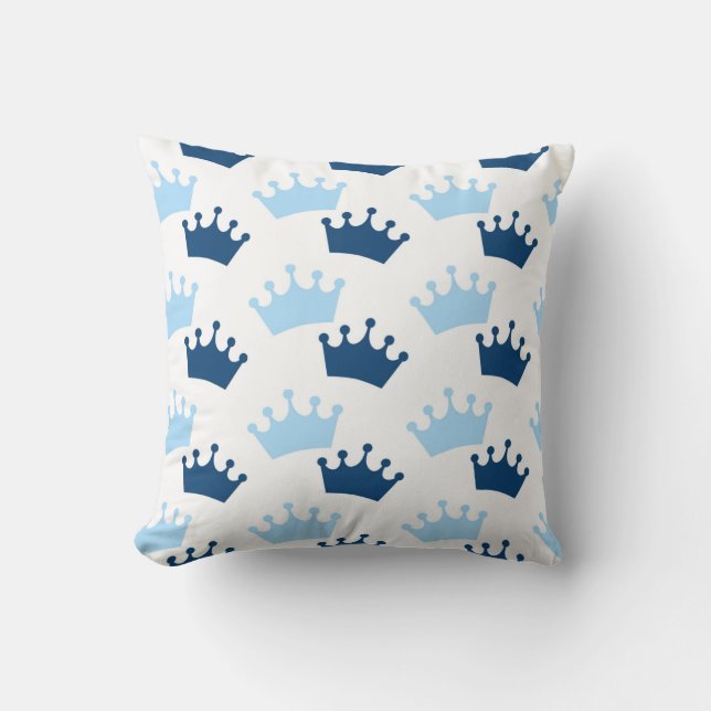 Blue Royal Crowns Fairytale Prince Storybook Decor Throw Pillow (Front)