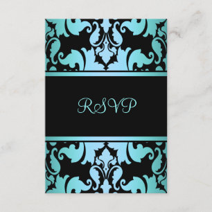 Blue Royal Damask RSVP Card