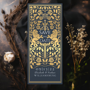 Blue Royal Lion Medieval Gold Wedding Invitation