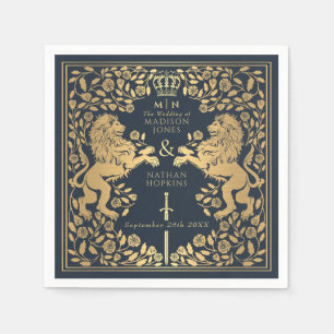 Blue Royal Lion Medieval Sword Wedding Napkin