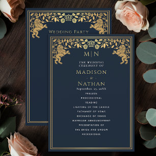 Blue Royal Lion Medieval Sword Wedding Program