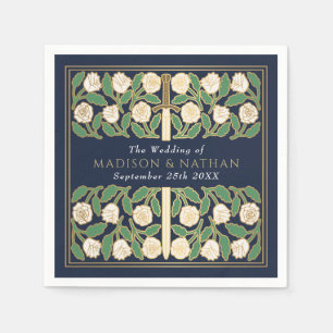 Blue Royal Medieval Gold Floral Sword Wedding Napkin