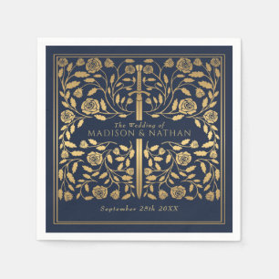 Blue Royal Medieval Gold Sword Wedding Napkin