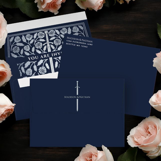 Blue Royal Medieval Silver Sword Wedding Envelope (Creator Uploaded)