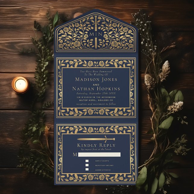 Blue Royal Medieval Sword Wedding  All In One Invitation (Creator Uploaded)