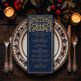 Blue Royal Medieval Sword Wedding Flat Menu