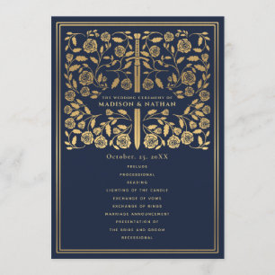 Blue Royal Medieval Sword Wedding Program