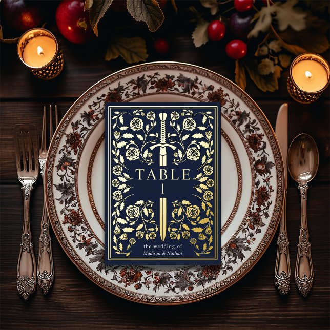 Blue Royal Medieval Sword Wedding Table Card (Creator Uploaded)
