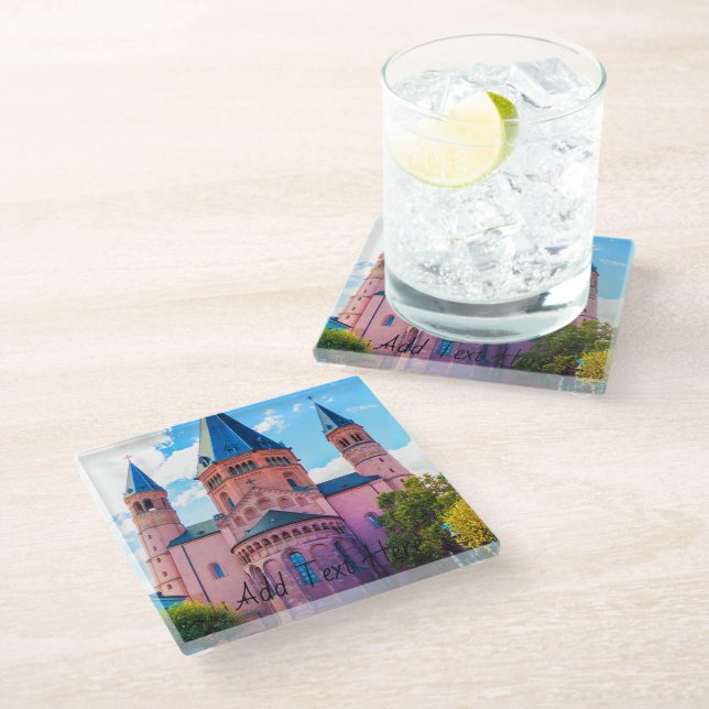 Blue Royalty Castle with Cloudy Skies Glass Coaster (Angled)