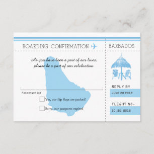 Blue RSVP Boarding Pass TO BARBADOS