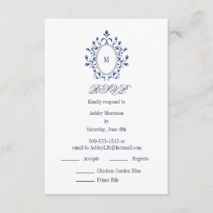 BLUE RSVP card Monogram With 2 Entree Choice