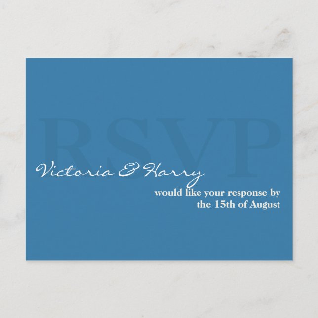 Blue RSVP simple wedding response card (Front)