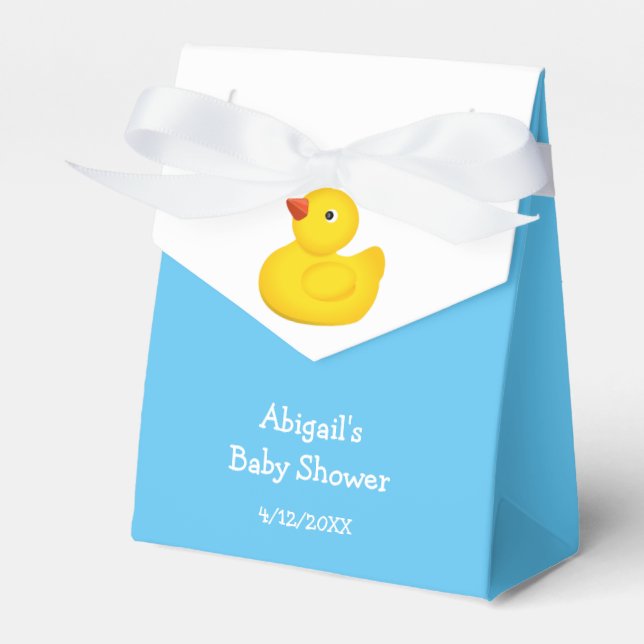 Blue Rubber Duck Baby Shower Personalized Favor Box (Front Side)