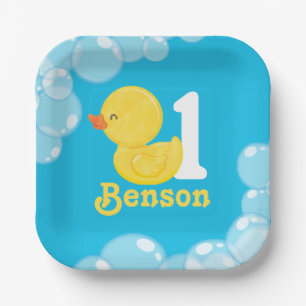 Blue Rubber Duck Personalized Birthday Paper Plate