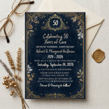 Blue Ruby Script Simple 50th Wedding Anniversary