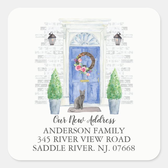 Blue Russian Blue Door New Address Label Sticker (Front)