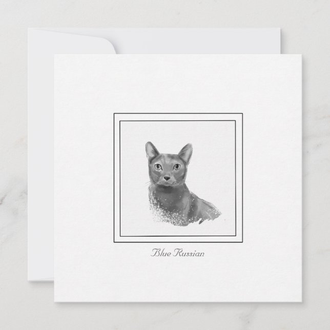 Blue Russian Cat Modern Sketched Flat Note Card (Front)
