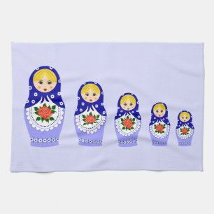 Blue russian matryoshka nesting dolls kitchen towel