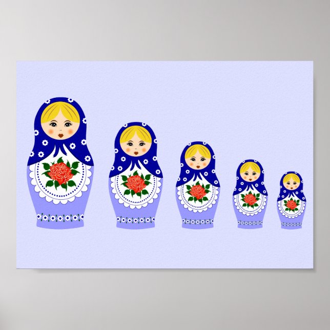 Blue russian matryoshka nesting dolls poster (Front)