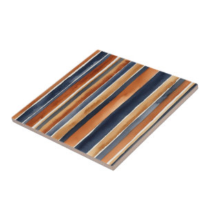Blue rust and beige watercolor stripes tile