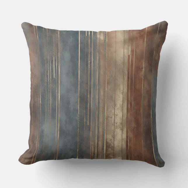 Blue Rust Beige Stripe Throw Pillow (Front)