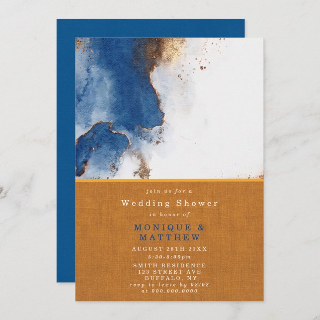 Blue Rust Copper Agate Wedding Shower Invite (Front/Back)