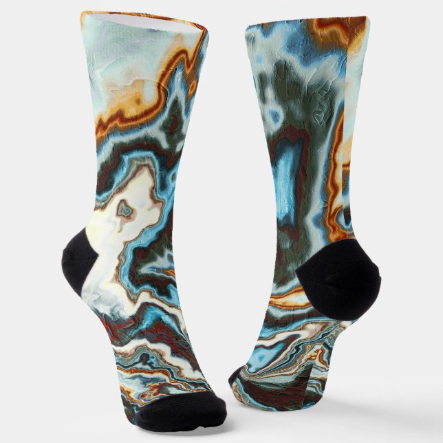Blue Rust Marble Flow Socks (Angled)