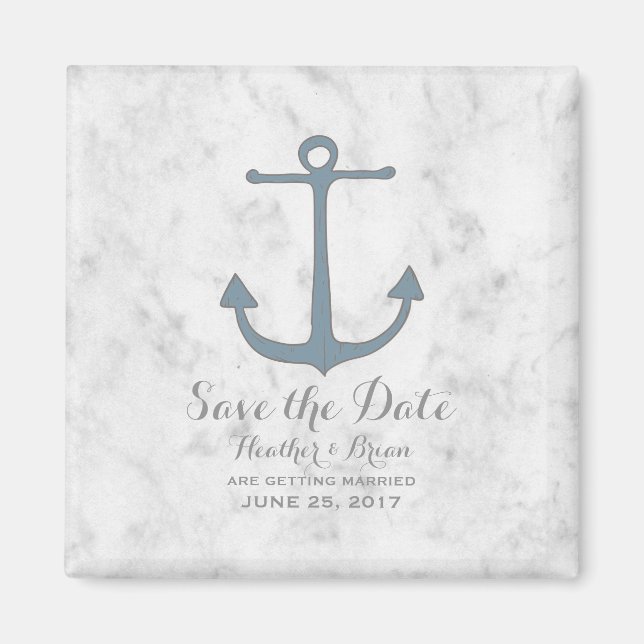 Blue Rustic Anchor Save the Date Magnet (Front)