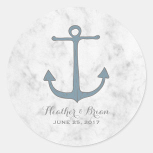 Blue Rustic Anchor Wedding Classic Round Sticker