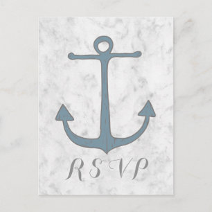 Blue Rustic Anchor Wedding RSVP Postcard