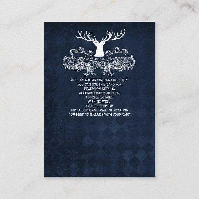 Blue Rustic Antler Deer Woodland Wedding Enclosure Card (Front)