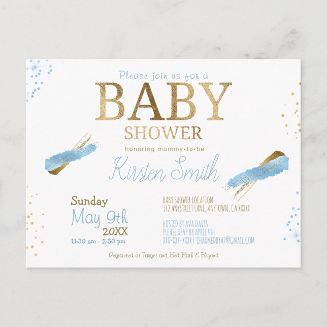 Blue Rustic Baby Boy Shower Invitations (Front)