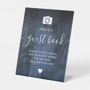 Blue Rustic Barn Wood Boho Photo Guest Book Pedestal Sign