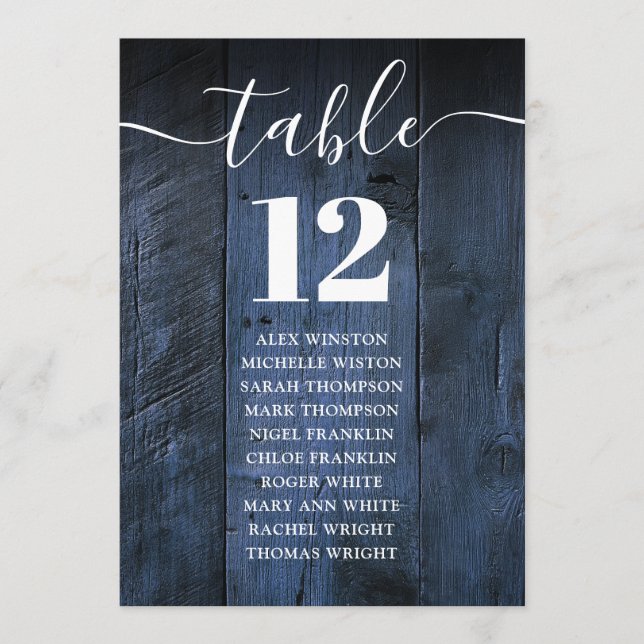 Blue Rustic Barn Wood Table Number Seating Chart (Front)
