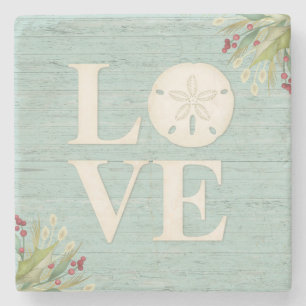 Blue Rustic Beach Sand Dollar Stone Coaster