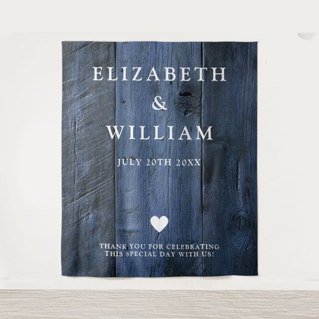 Blue Rustic Boho Barn Wood Photo Booth Backdrop Tapestry (Front)