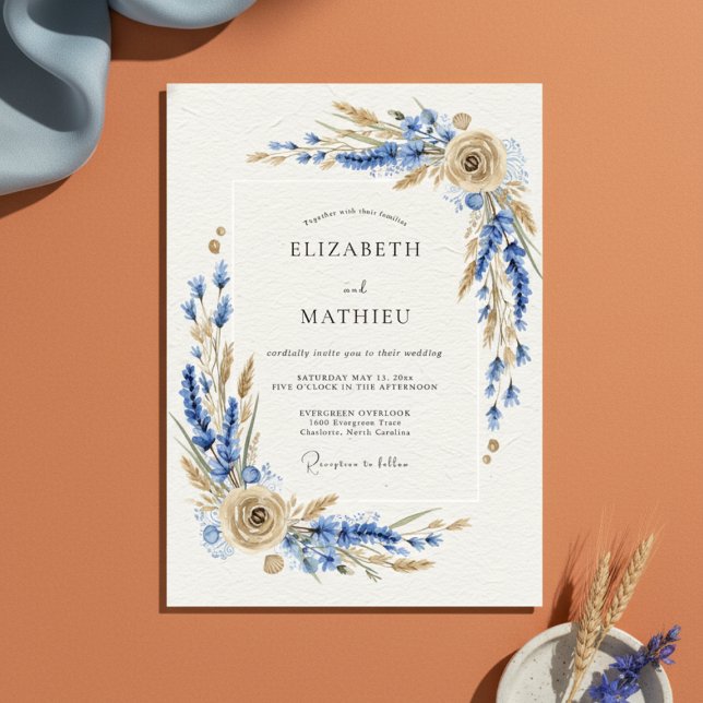 Blue Rustic Botanical Wedding Invitation (Creator Uploaded)
