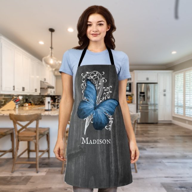 Blue Rustic Butterfly Personalized Apron (Blue Rustic Butterfly Personalized Apron)