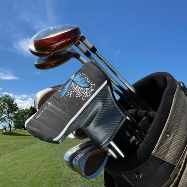Blue Rustic Butterfly Personalized Golf Head Cover (Blue Rustic Butterfly Personalized Golf Head Cover)