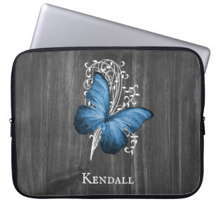 Blue Rustic Butterfly Personalized Laptop Sleeve